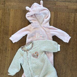 Lot of 2 footed 3-6 month Footed Pajama Absorba & Baby Essentials Bunny Heart